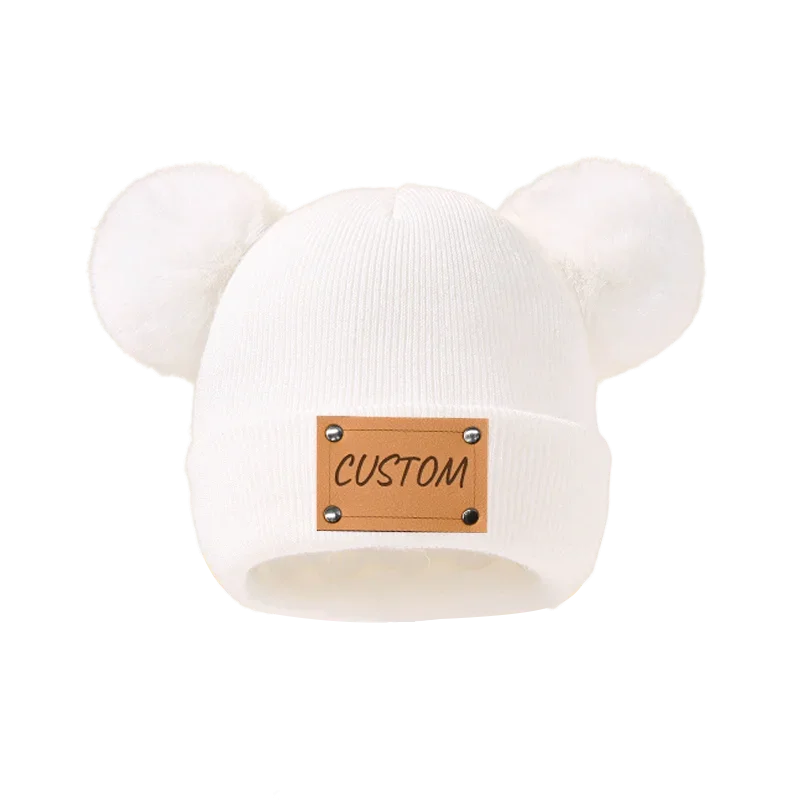 Beanie with Name Baby Warm Knitted Hats With Pom