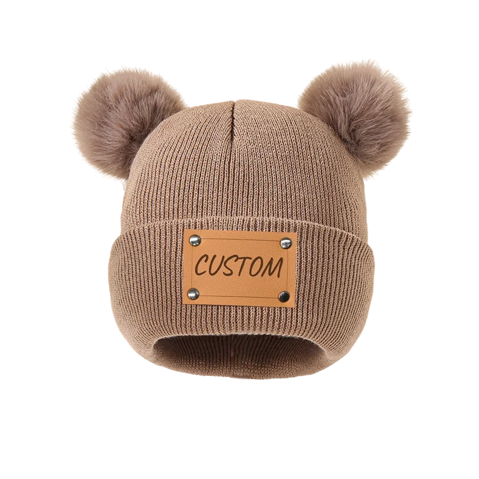 Beanie with Name Baby Warm Knitted Hats With Pom