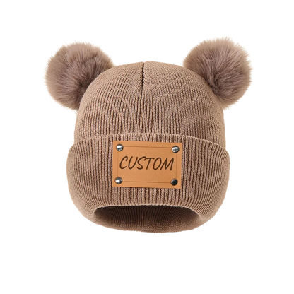 Beanie with Name Baby Warm Knitted Hats With Pom