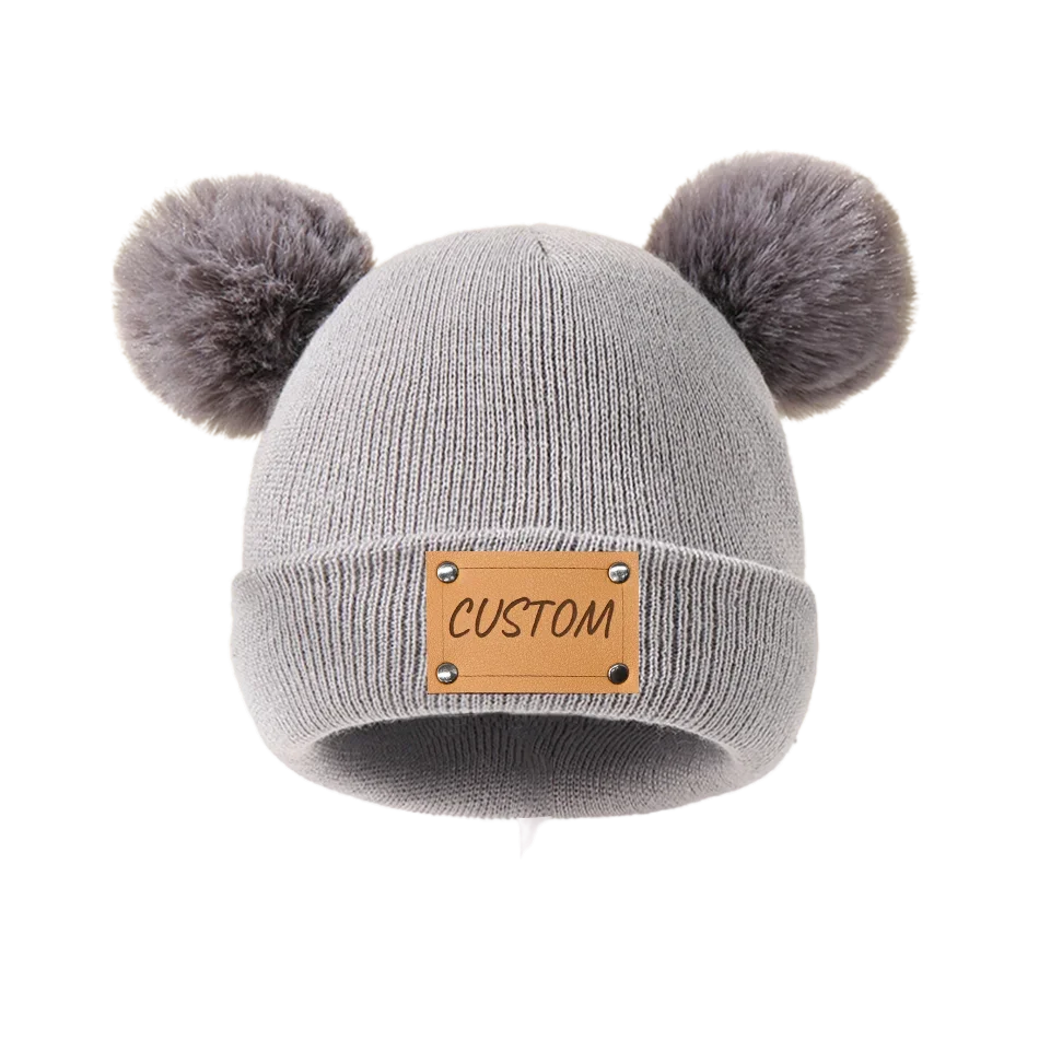 Beanie with Name Baby Warm Knitted Hats With Pom