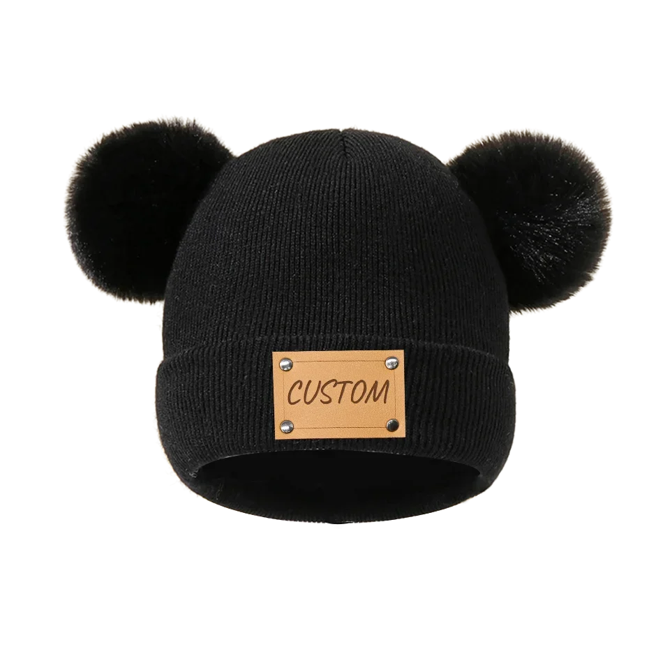 Beanie with Name Baby Warm Knitted Hats With Pom