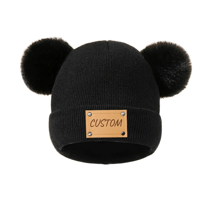 Beanie with Name Baby Warm Knitted Hats With Pom