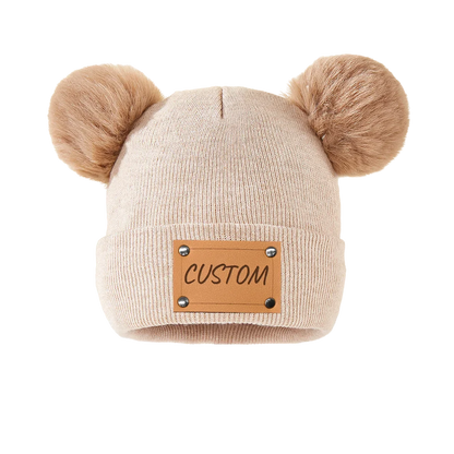 Beanie with Name Baby Warm Knitted Hats With Pom