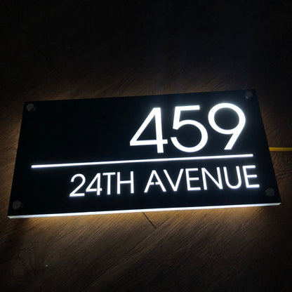Custom House Number Sign, LED House Number, Personalized Address Plaque, Modern House Numbers, Horizontal Address Sign, Address Number