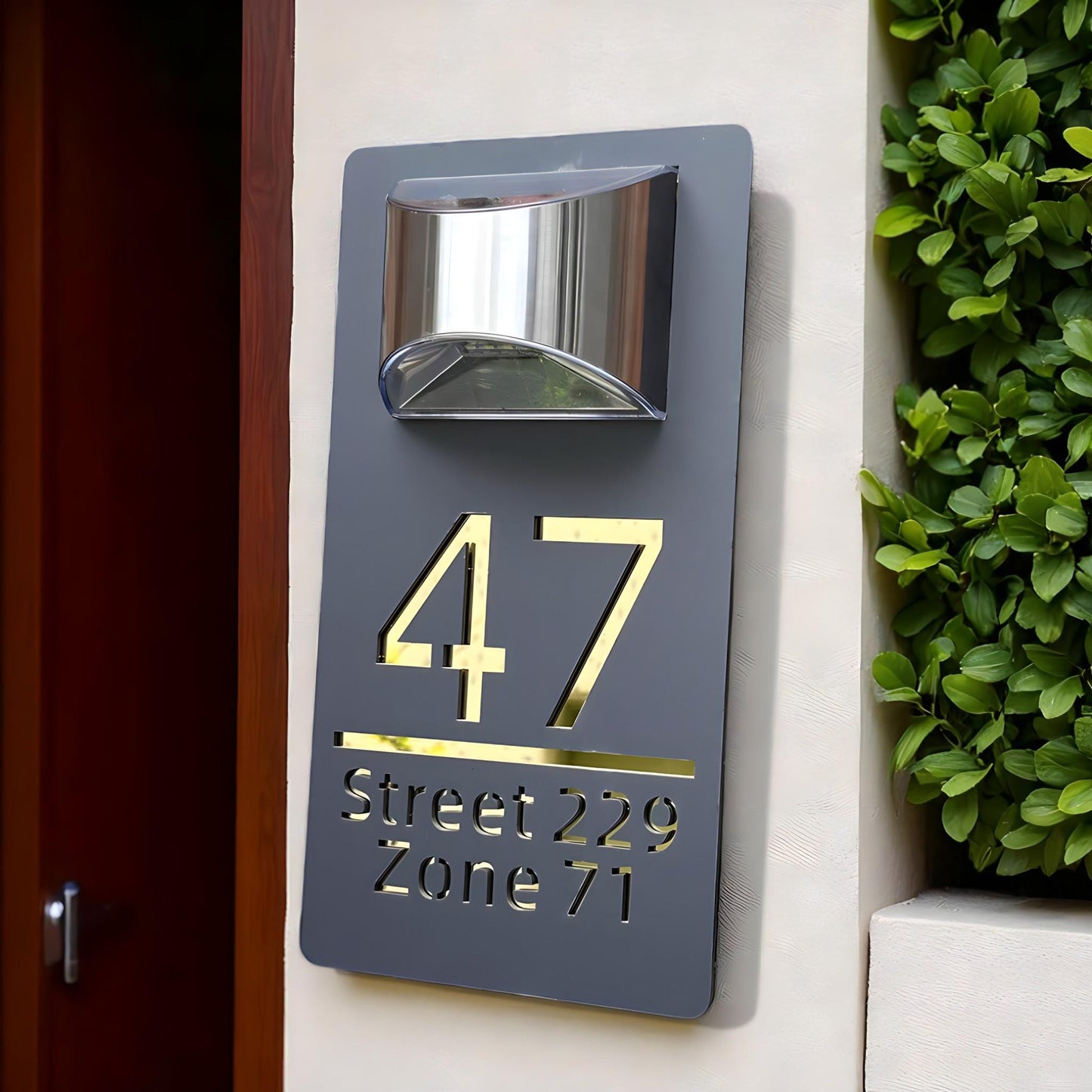 Custom Solar House Number Sign with LED Light, Personalized Outdoor Address Plaque, Weatherproof Modern Door Plate, Lighted Address Marker