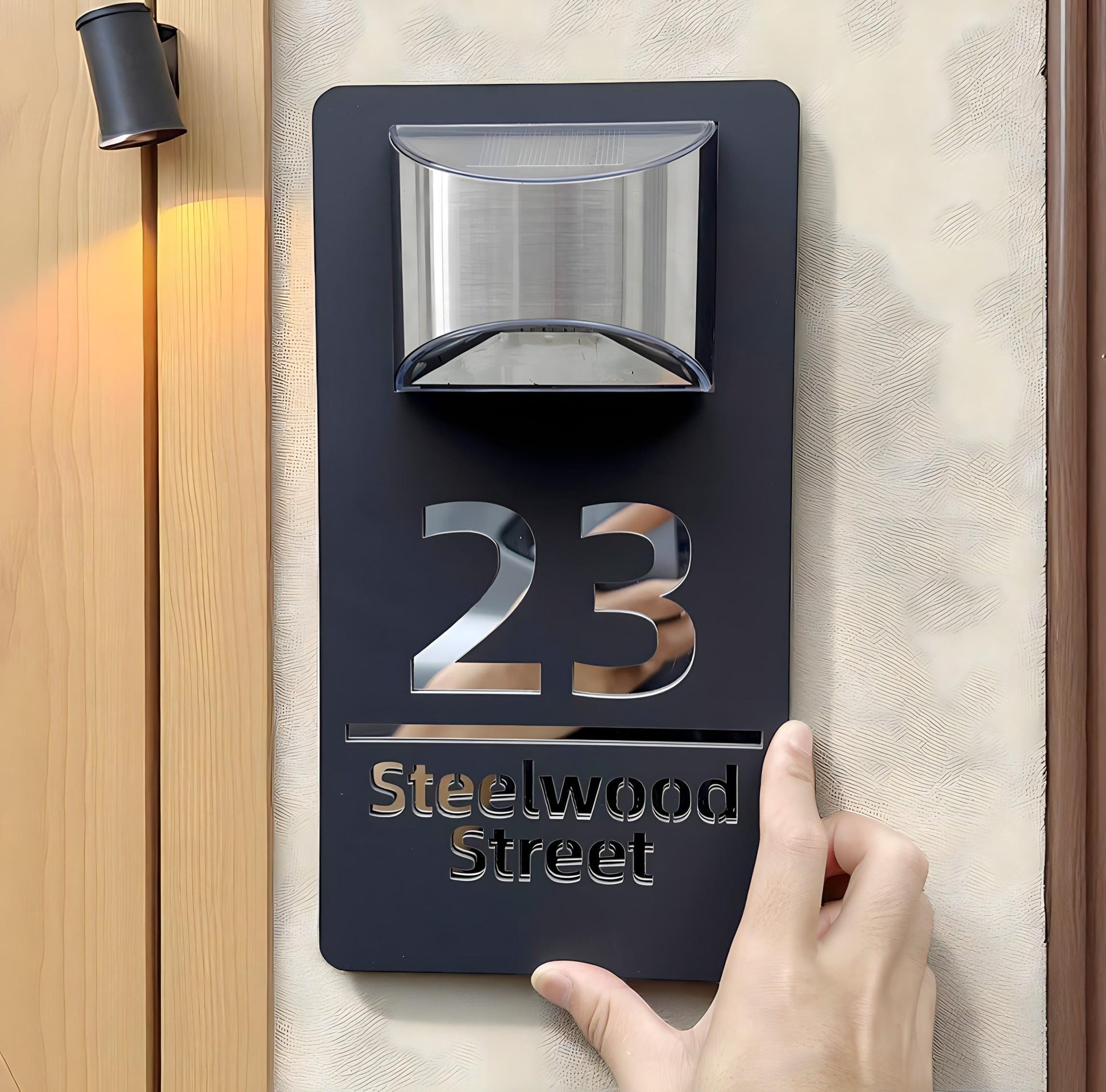 Custom Solar House Number Sign with LED Light, Personalized Outdoor Address Plaque, Weatherproof Modern Door Plate, Lighted Address Marker