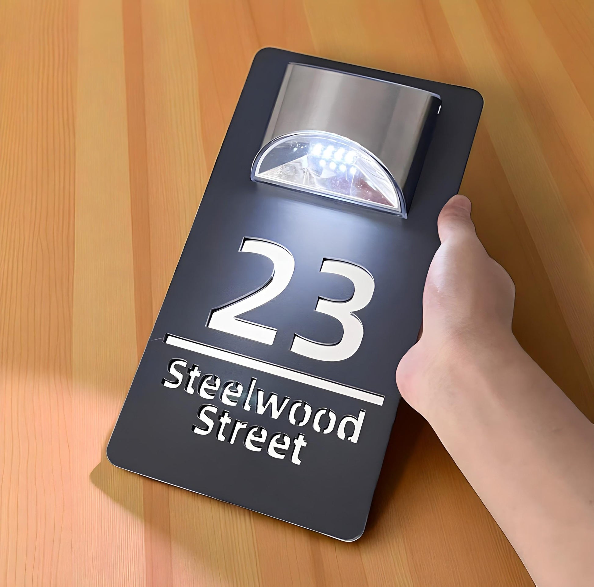 Custom Solar House Number Sign with LED Light, Personalized Outdoor Address Plaque, Weatherproof Modern Door Plate, Lighted Address Marker