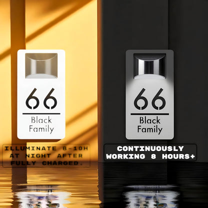 Custom Solar House Number Sign with LED Light, Personalized Outdoor Address Plaque, Weatherproof Modern Door Plate, Lighted Address Marker