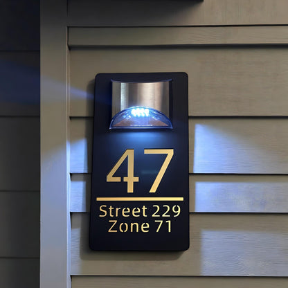 Custom Solar House Number Sign with LED Light, Personalized Outdoor Address Plaque, Weatherproof Modern Door Plate, Lighted Address Marker