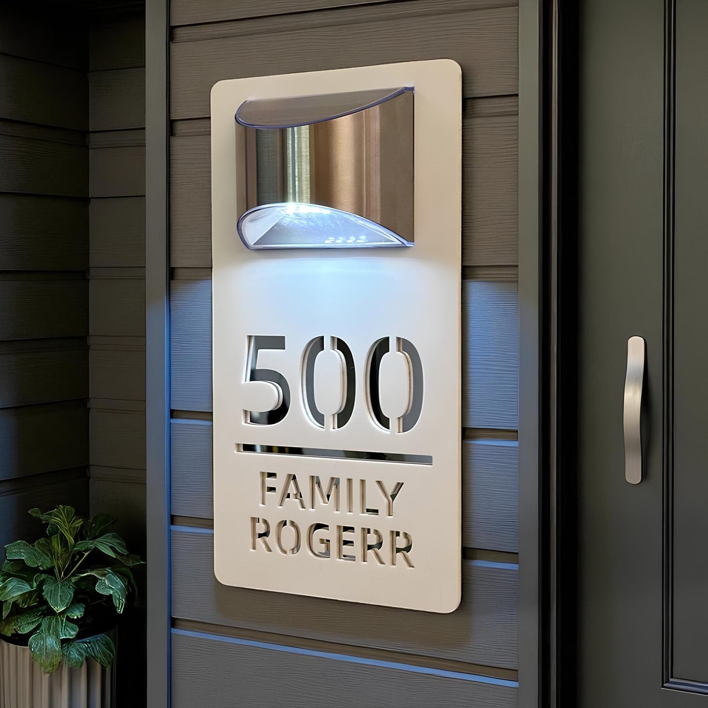 Custom Solar House Number Sign with LED Light, Personalized Outdoor Address Plaque, Weatherproof Modern Door Plate, Lighted Address Marker