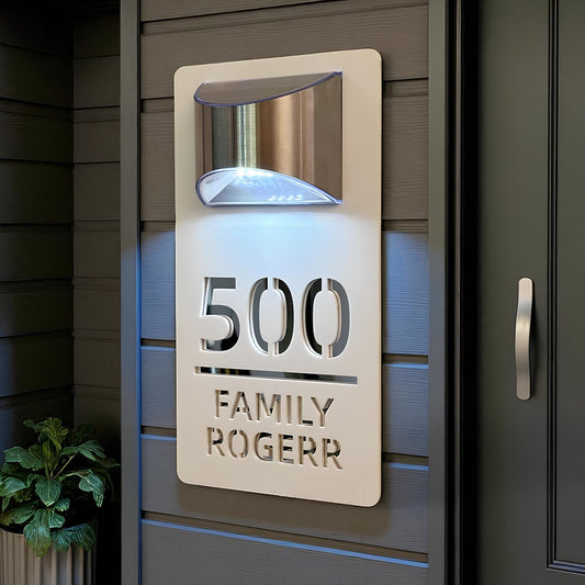 Custom Solar House Number Sign with LED Light, Personalized Outdoor Address Plaque, Weatherproof Modern Door Plate, Lighted Address Marker