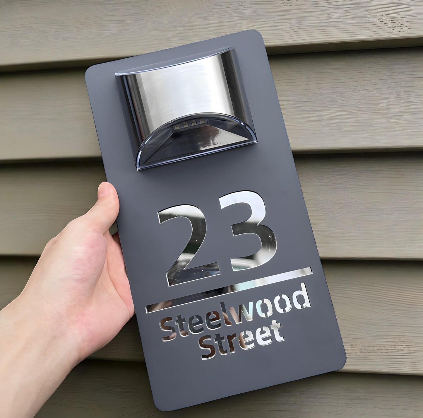 Custom Solar House Number Sign with LED Light, Personalized Outdoor Address Plaque, Weatherproof Modern Door Plate, Lighted Address Marker