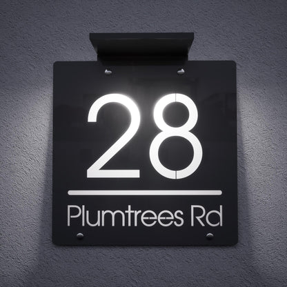 Solar LED Address Sign | Wireless Solar Powered House Numbers | No Wiring Needed Automatic Illuminated Plaque Easy Install Weatherproof Sign