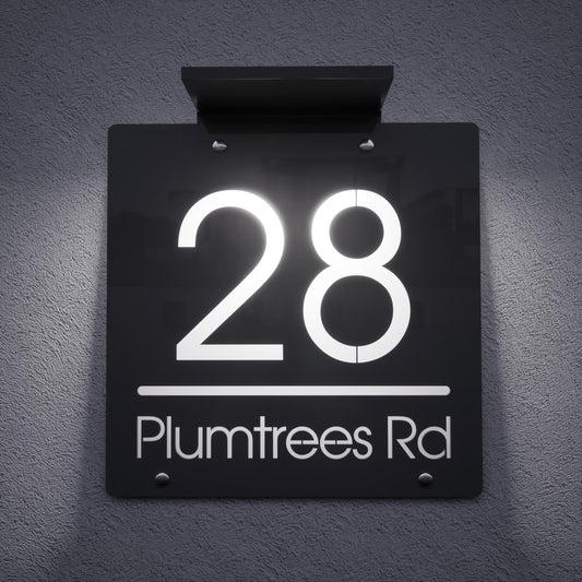 Solar LED Address Sign | Wireless Solar Powered House Numbers | No Wiring Needed Automatic Illuminated Plaque Easy Install Weatherproof Sign