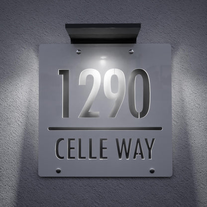 Solar LED Address Sign | Wireless Solar Powered House Numbers | No Wiring Needed Automatic Illuminated Plaque Easy Install Weatherproof Sign