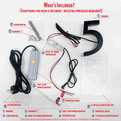Solar Illuminated House Numbers, LED Address Sign with Night Light, Weatherproof Glowing Number Plaque, Automatic Dusk-to-Dawn Lighting