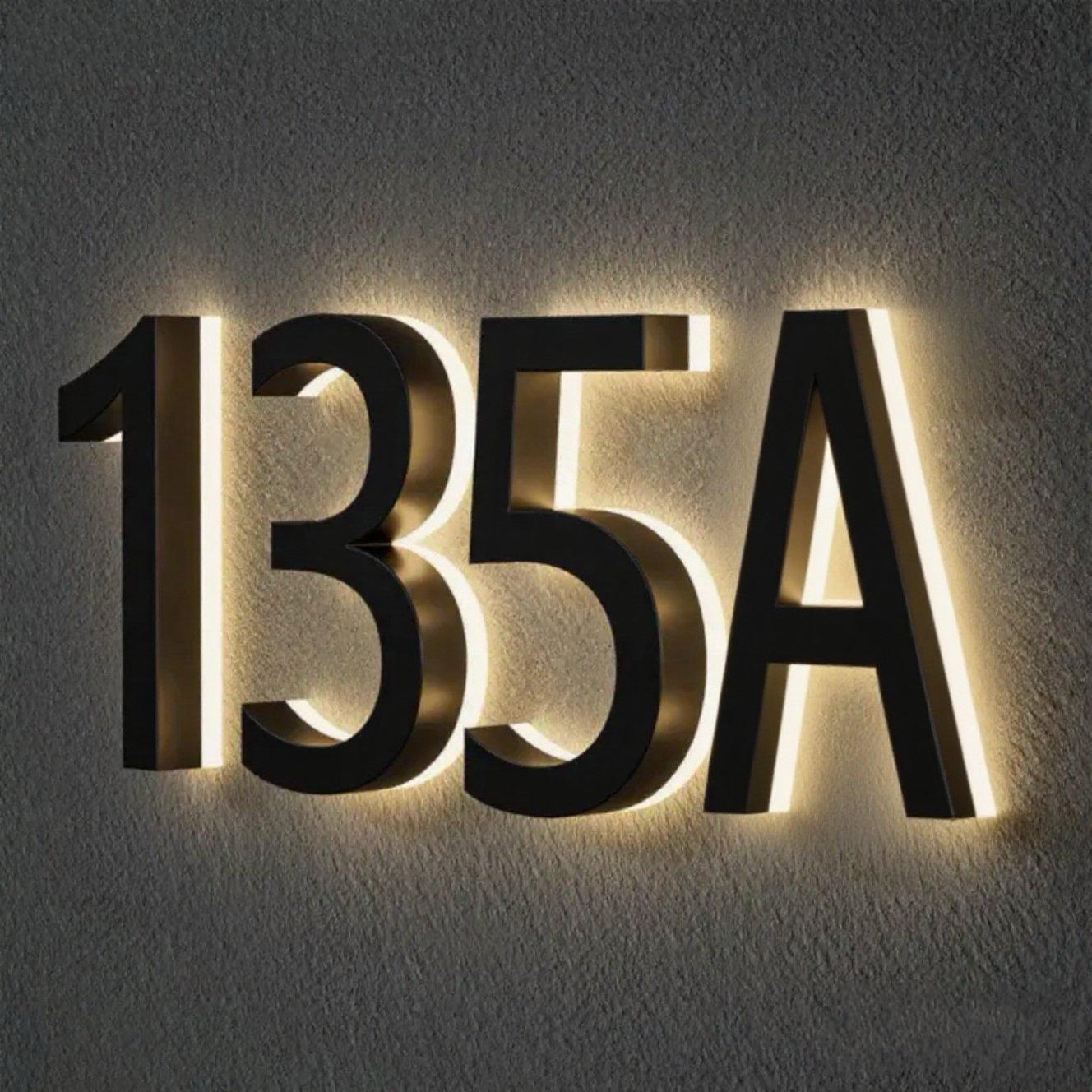 Solar Illuminated House Numbers, LED Address Sign with Night Light, Weatherproof Glowing Number Plaque, Automatic Dusk-to-Dawn Lighting