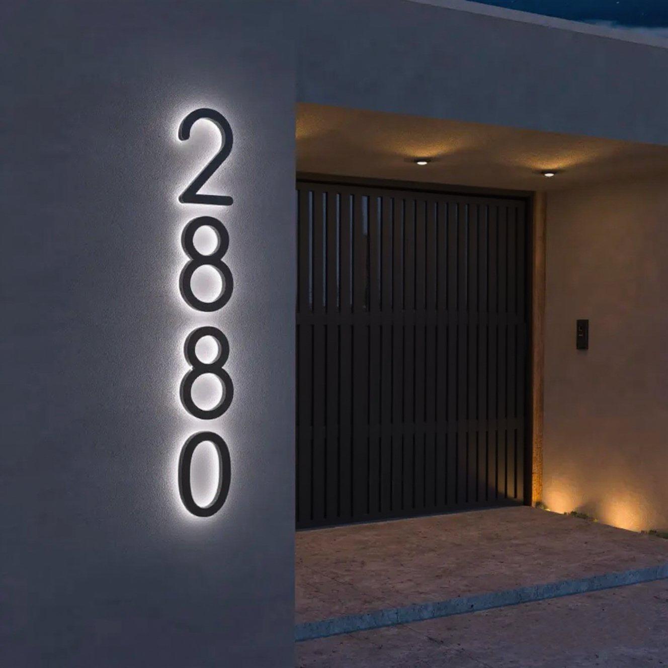 Solar Illuminated House Numbers, LED Address Sign with Night Light, Weatherproof Glowing Number Plaque, Automatic Dusk-to-Dawn Lighting