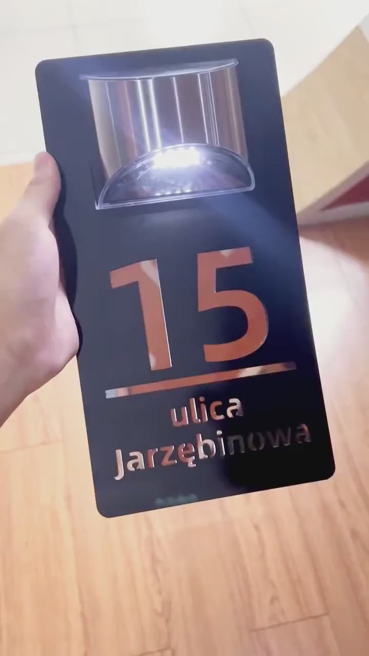 Custom Solar House Number Sign with LED Light, Personalized Outdoor Address Plaque, Weatherproof Modern Door Plate, Lighted Address Marker