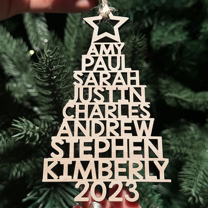 Custom Family Names 2023 Christmas Tree Ornament Up To 14 Names - Family, Group, Coworkers Wooden Shaped Ornament